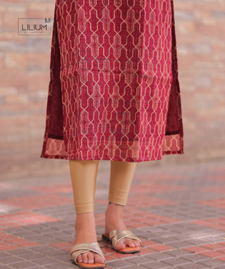 Maroon ethnic kurti with lining – side pose