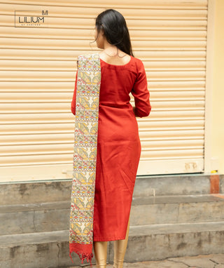 Lined red kurti set for daily wear