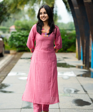 Front view of Dusky Dahlia linen co-ords set