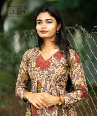Ethnic printed kurti in mocha color for women