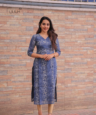 Denim Whisper mul mul cotton kurti with 3/4 sleeves