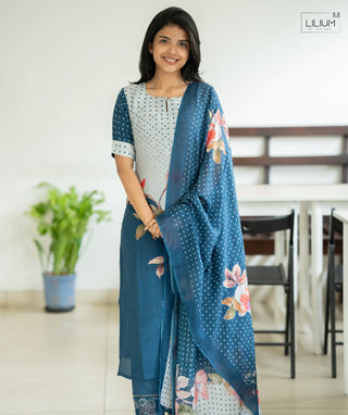 Blue Marquise muslin 3 piece set for women