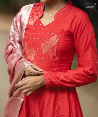 Muslin fabric texture in Blazing Vermilion