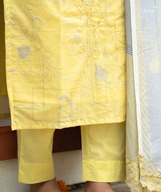 Elegant Sapphire Mist muslin co-ord set for Onam festival