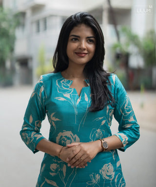 muslin kurti aqua color design