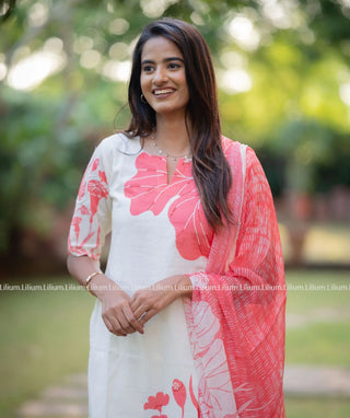 Blushfire Coral Cotton 3-Piece Set with Elbow Sleeves & Pockets