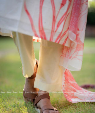 Blushfire Coral Cotton 3-Piece Set with Elbow Sleeves & Pockets