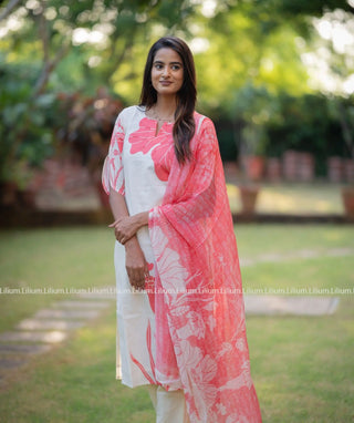 Blushfire Coral Cotton 3-Piece Set with Elbow Sleeves & Pockets