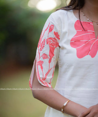 Blushfire Coral Cotton 3-Piece Set with Elbow Sleeves & Pockets