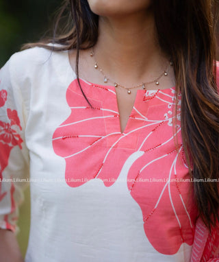 Blushfire Coral Cotton 3-Piece Set with Elbow Sleeves & Pockets