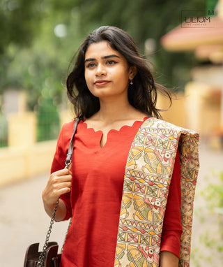 Casual kurti and dupatta set in earthy red