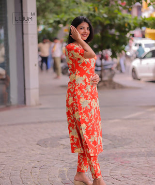 Back view of cotton co-ord set with elbow sleeves