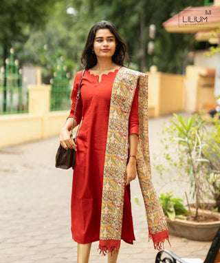 Redwood slub cotton kurti with shawl for women