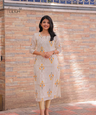 Sunlit Sand soft cotton kurti with 3/4 sleeves