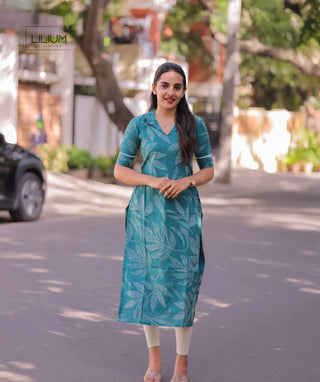 Teal Harmony cotton kurti for casual wear