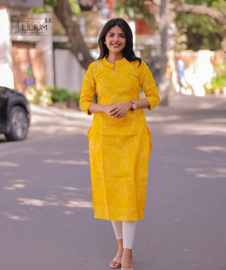 Lemon Dust soft cotton kurti with 3/4th sleeves