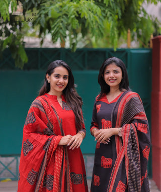 Rouge Royal 3-piece kurti outfit laid flat