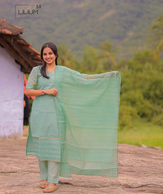 Handloom cotton 3 piece set in Meadow Glow with elbow sleeves