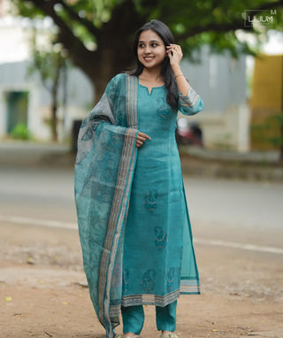 Front view of Inkstone Verde tissue silk 3-piece dress