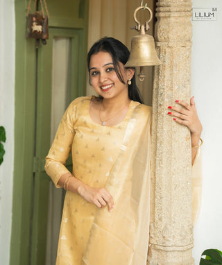Elegant tissue silk outfit with 3/4 sleeves