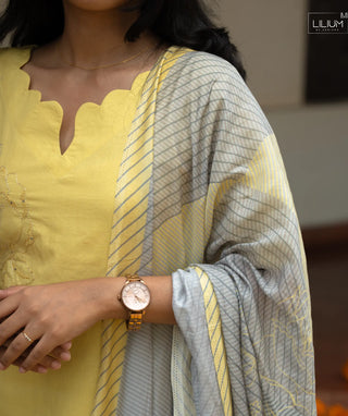 Designer Onam kurti set in Sapphire Mist with soft lining