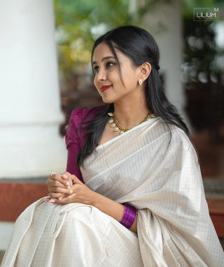 Classic white Kerala saree with ethnic style